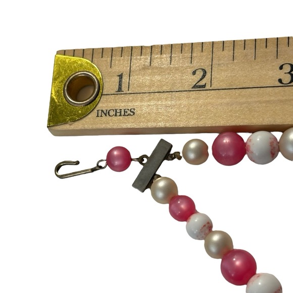 Vintage‎ Pink Double Strand Necklace Cat's Eye Faux Pearl Chunky Beads Marbled - Picture 14 of 16